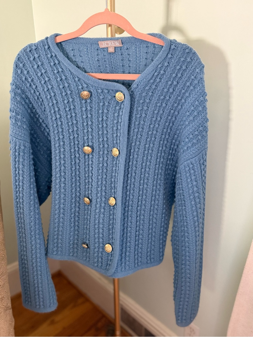 J. Crew Light Blue Double-Breasted Knit Cardigan
